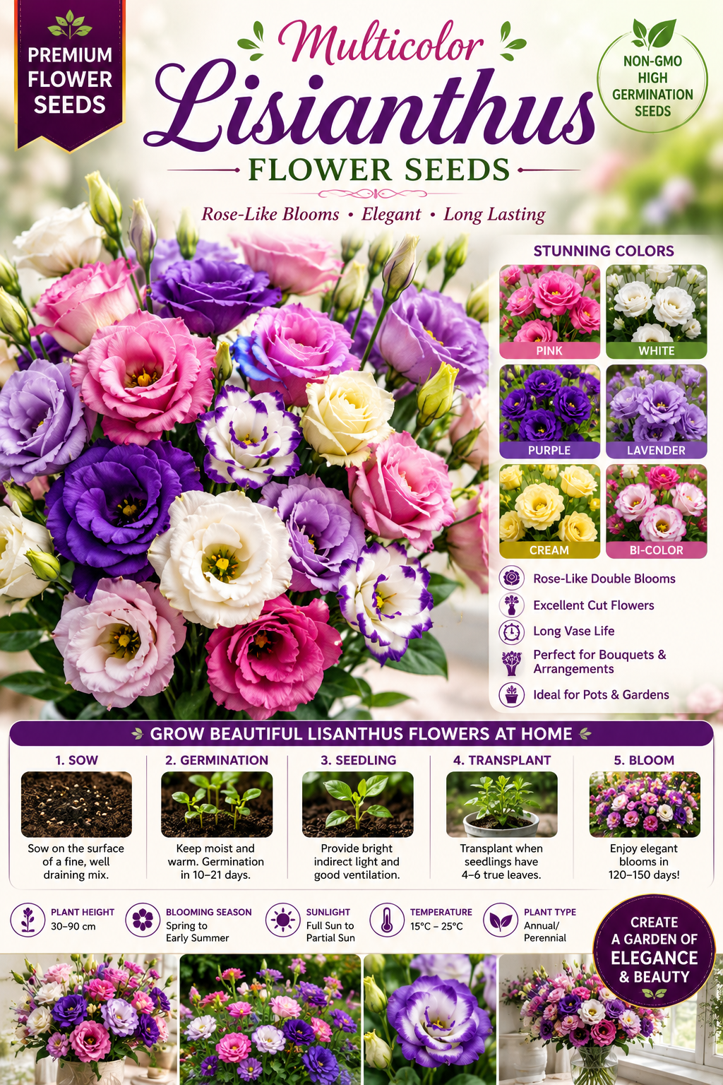 🌸 Multicolor Lisianthus Flower Seeds 🌸