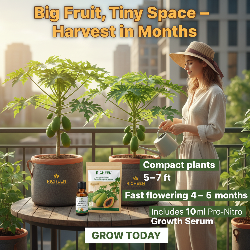 Big Harvest, Small Space: Premium Hybrid Dwarf Papaya Seeds 🥭+ Plant Growth Supplement Free