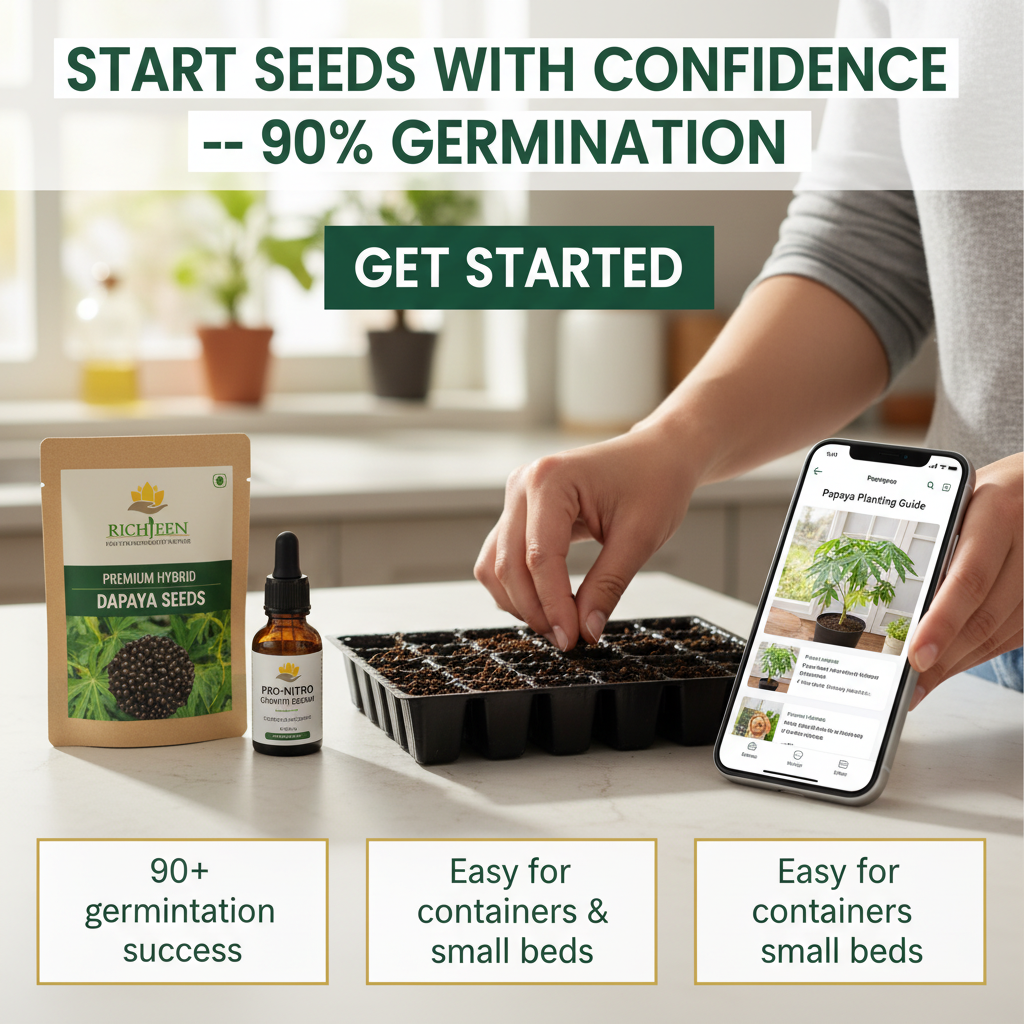 Big Harvest, Small Space: Premium Hybrid Dwarf Papaya Seeds 🥭+ Plant Growth Supplement Free