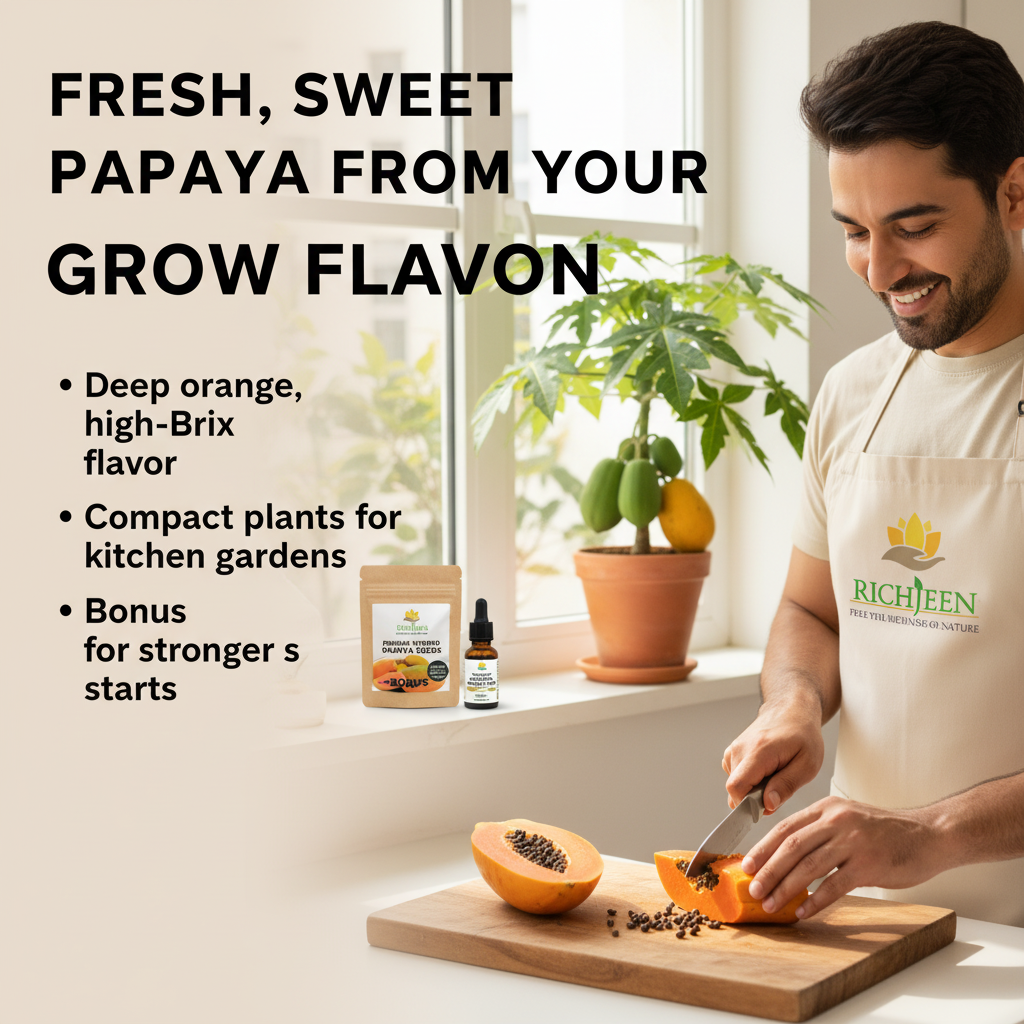Big Harvest, Small Space: Premium Hybrid Dwarf Papaya Seeds 🥭+ Plant Growth Supplement Free